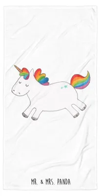 Produktbild von Mr. & Mrs. Panda Handtuch Einhorn Happy - Weiß - Geschenk, Duschtuch, Lachen, Einhörner, Badehandtuch, Unicorn, Strandtuch, Freude, Reisehandtuch, Lebensfreude, Spaß