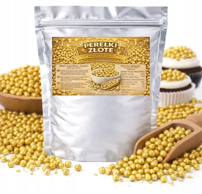 Zdjęcie produktu dla Perełki Metaliczne Złote - Posypka Do Tortu I Deserów, Efekt Glamour 25G