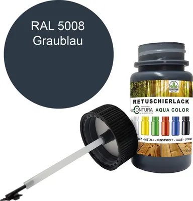 Produktbild von Reparaturlack Lackstift RAL Lack Pinselflasche 50ml. Farbe Holz Metall Möbel Auto Bad Retuschierlack - RAL 5008 Graublau