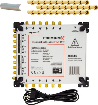 Produktbild von PremiumX PXMS 17/12 Multischalter 4 SAT für 12 Teilnehmer Montage Set