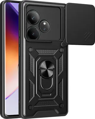 Produktbild von Hülle für Realme GT 6T 5G Magnetische Ring Ständer Halter Dia Kameraschutz TPU Bumper Silikon Schutzhülle Schwarz