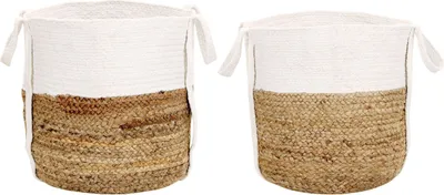 Produktbild von BELIANI Aufbewahrungskorb natur und Weiß Jute und geflochtene Baumwolle Stoffbehälter
