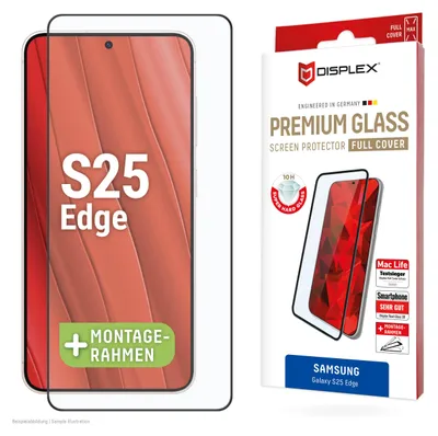 Produktbild von Displex Premium Panzerglas (Full Cover, 10H) für Samsung Galaxy S25 Edge, Eco-Montagerahmen, Full Cover, Samsung, Galaxy S25 Edge, Trockene Anwendung, Staubresistent, Schlagfest, Kratzresistent, Schockresistent, Transparent, 1 Stück(e)
