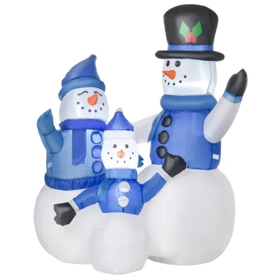 An inflatable snowman decoration with LED lights.