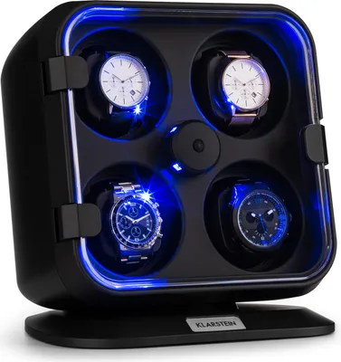 Produktbild von Klarstein Uhrenbeweger für 4 Uhren, Automatik-Uhrenbeweger für Damen & Herren, Uhrenbeweger für Automatikuhren, Leiser Automatischer Uhrenbeweger, Watch Winder mit Beleuchtung, 3 Rotationen