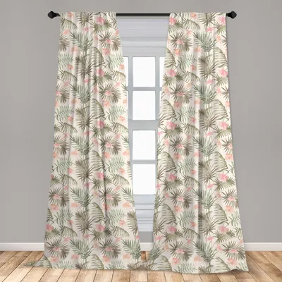 Zdjęcie produktu dla Abakuhaus, zasłony okienne, motywy egzotycznych kwiatów i liści, zestaw 2 sztuk, 150 x 245 cm