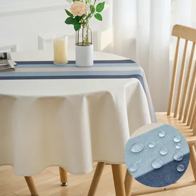 Leinen-Tischdecke rund, 140 cm, weiß, waschbar, wasserabweisend