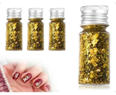 Immagine prodotto di Fogli di foglia d'oro, 3 flaconi. Pellicola decorativa non commestibile. Carta per pittura, nail art, artigianato, progetti fai-da-te