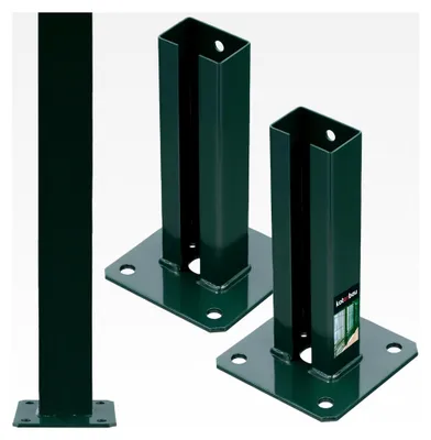 Produktbild von 2er Set Pfostenträger 60x40 mm mit Dübelplatte und Zaunfuß, verzinkt und pulverbeschichtet, Aufschraubhülse für Pfosten von Doppelstabmattenzaun