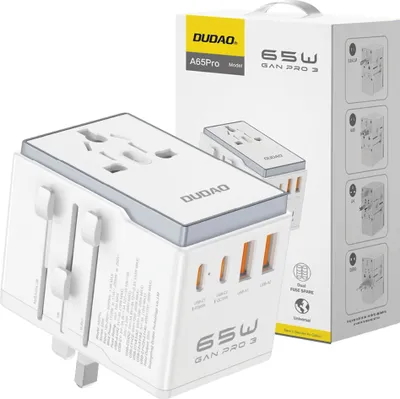 Produktbild von DUDAO Dudao A65Pro Universal Travel Adapter 65Watt GaN 2xUSB-C + 2xUSB-A White