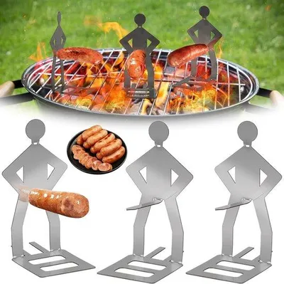 Produktbild von 3-teilige BBQ-Würstchen-Halter, Edelstahl, für Outdoor-Grillen, Camping, Picknick