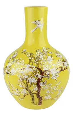Produktbild von Fine Asianliving Chinesische Vase Gelbe Blüten Handgefertigt D41xH57cm Dekorative Vase Blumenvase Orientalische Keramik Vase Dekoration Vase Moderne Tischdekoration Vase