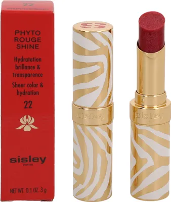 A red box and two lipsticks with a zebra print design are displayed against a white background.