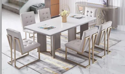 Produktbild von Luxus Möbel Esstisch Tisch Esszimmer Wohnzimmer Marmor Holz Design Tische Neu