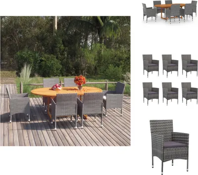 Produktbild von vidaXL 7-tlg. Garten-Essgruppe Poly Rattan Grau -  Gartenmöbel-Sets