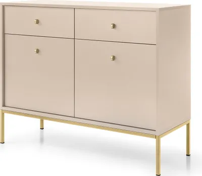 Produktbild von RAVIO Stilvolle Kommode Bari KSZ104 Sideboard zwei Schubladen und zwei Türen Wohnzimmer Anrichte (Beige + Goldene Beine)
