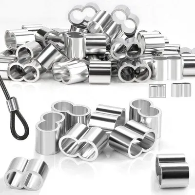 Productafbeelding van 50 Stuks Knijphulzen 6mm - Dubbele Klemhulzen van Aluminium voor Kabels en Touwen