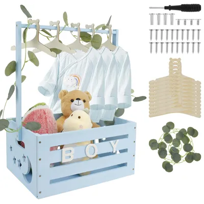 Produktbild von Babynagelkorb mit Griff, blau, Holzkiste für Babyparty