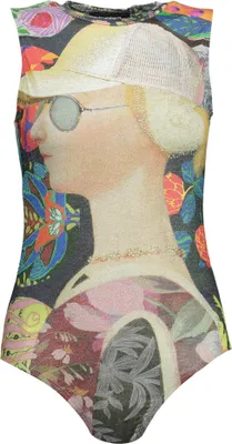 Image de Body pour femme, vert, avec imprimé, col montant et épaules larges