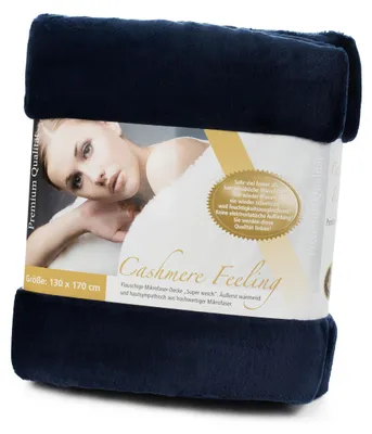 Produktbild von GÖZZE Premium Cashmere Feeling Wohndecke flauschige antistatische Mikrofaser-Kuscheldecke in Cashmere-Feeling Qualität Marine Blau 130 x 170 cm