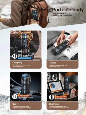Image de Machine à café portable - Cafetière électrique 12V - 15 bars - 80W