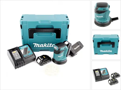 Image de Makita DBO 180 RYJ Ponceuse excentrique sans fil, 18V + 2x Batteries 1,5Ah + Chargeur + Makpac