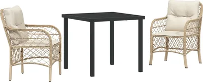 Produktbild von Möbel 3-teiliges Garten-Essset mit Kissen Beige Poly-Rattan - Gartenstühle 3380225