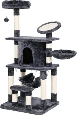 Immagine prodotto di Torre da arrampicata con struttura a rete, 145 cm, robusto albero da arrampicata con ampia superficie di gioco, grigio