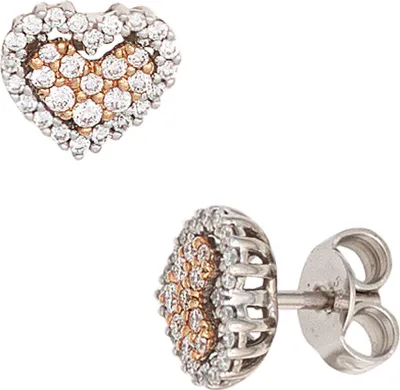 Produktbild von JOBO Ohrstecker Herz 585 Gold Weißgold Rotgold 60 Diamanten Brillanten Ohrringe