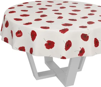 Produktbild von Tischdecke Fotoprint Mohnblumen Beige Rot Rund 100cm Schnittkante Wachstuch abwaschbar