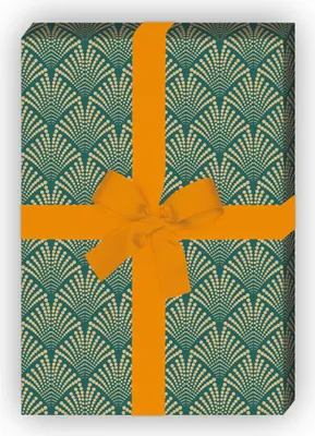 Produktbild von Grünes Geschenkpapier mit Art Deko Palmen Rauten - G12333, 32 x 48cm