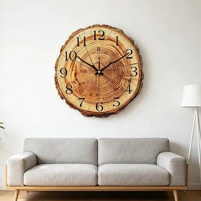 Productafbeelding van Wandklok Hout 30 cm, Boomstamvorm met Jaarringen, Bruine Landhuislook, Stille Kwartsklok voor Woonkamer, Slaapkamer, Keuken, Kantoor