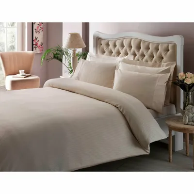 Produktbild von Stripe saten bettwäsche-set 200x220cm creme