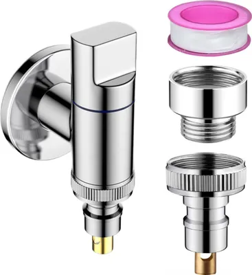 Produktbild von Wasserhahn Waschmaschine, Waschmaschinenanschluss, Geräteventil, Eckventil Wasserstopp, Silber
