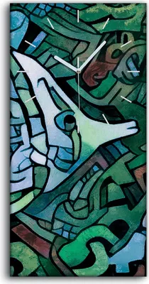 Produktbild von Wandkunst Leinwand Bild Uhr Geräuschlos 30x60 Gemälde Abstrakte Tier Fisch Kunst - weiße Hände