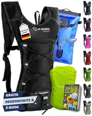 Produktbild von SASMO® Trinkrucksack (Schwarz) mit Thermofach | Laufrucksack mit Trinkblase 2l - Ultraleicht 300g & 6L | Laufrucksack mit Trinkblase 2l, BPA-Frei |