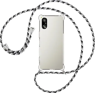 Produktbild von Handykette Backcover-Schutzhülle mit Band (Metall silberfarben) für Sony Xperia 5 V (6.1'') - schwarz/grau/weiß