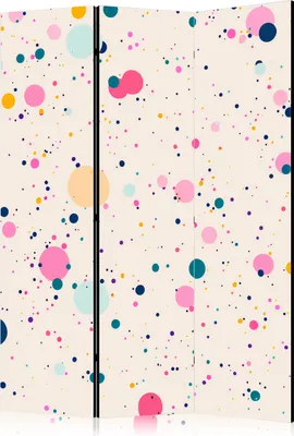 Produktbild von 3-teiliger Einseitiger Vlies Paravent - Dots - Spots and Splashes Multicolored - Cheerful Pattern on a Light Pink Background 135x172 cm Muster f-H-10031-z-a