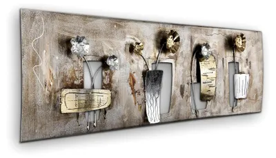 Produktbild von Metallbild 'Planteuse' | Moderne Wanddekoration mit Blumen | 3D Wandrelief | Handgefertigte Wanddeko aus Metall | 120 x 40 cm | Bronze Silber Gold