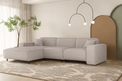 Produktbild von Ecksofa Designersofa GLORIA in Stoff Artico Creme Ottomane Links