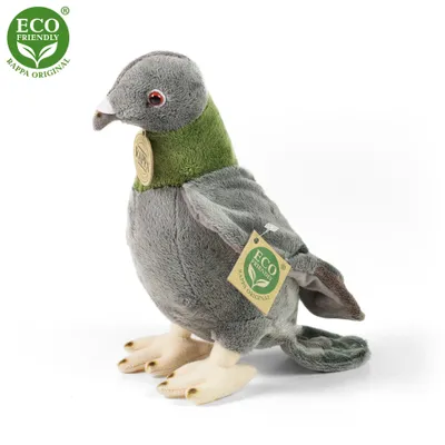 A plush toy pigeon is shown against a white background.