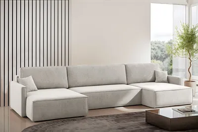 Zdjęcie produktu dla Sofa Narożna w Kształcie Litery U Carlos z Funkcją Spania i Pojemnikiem na Pościel Tkanina Salvador Jasnoszary