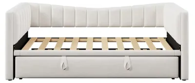 Zdjęcie produktu dla Łóżko jednoosobowe z możliwością rozłożenia - 90x200 cm / 180x200 cm - Tapicerowane - Welur - Bez materaca - Białe
