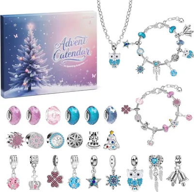 Immagine prodotto di Gioielli 2025 per bambine - 24 sorprese natalizie - Regalo per bambine e ragazze - Braccialetti - Collane e ciondoli