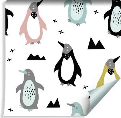Produktbild von 10m VLIES TAPETE Rolle Kinderzimmer Bunte Pinguine Tiere XXL