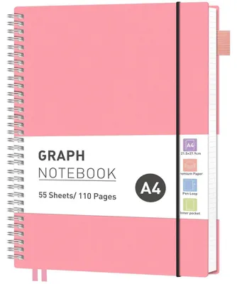 Produktbild von Notizbuch A4 Kariert mit 55 Blatt, PVC Softcover Spiralbuch, 100 g/m² Papier, Rosa