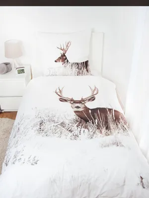 Immagine prodotto di Set di biancheria da letto in flanella paesaggio invernale cervo 2 pezzi castoro 155x220 cm oversize