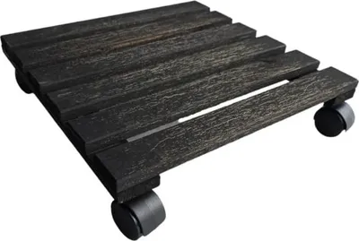 Zdjęcie produktu dla STOLMAK Podstawka Drewniana pod Donicę 30x30x8 cm na Kółkach Czarna do Wewnątrz/Zewnątrz Podstawka na Kwiaty Transporter