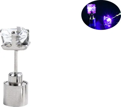 Produktbild von 1 Stück Damen-Ohrstecker, Zirkonia, LED, weiblich, quadratisch, leuchtend, Ohrstecker für Party-Lila