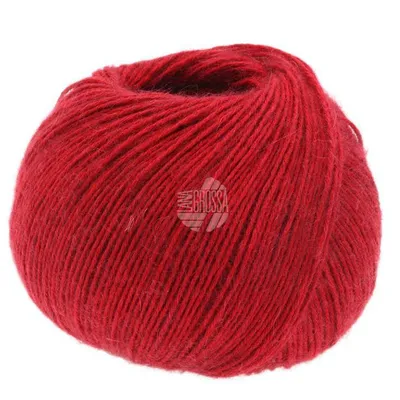 A ball of red yarn on a white background.